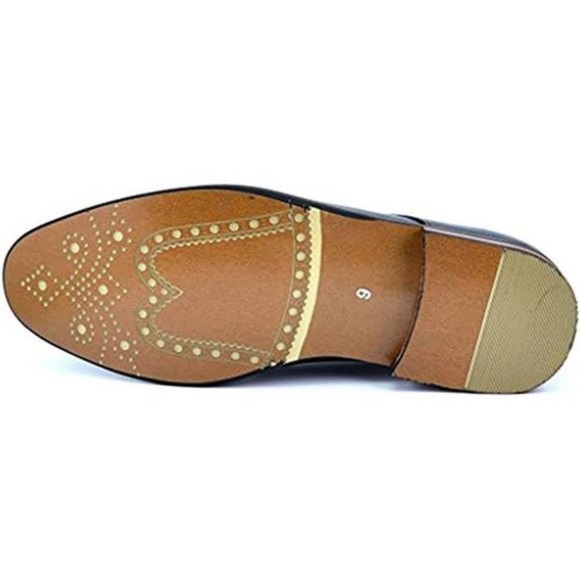 Men's Prince Classic Modern Formal Oxford Wingtip Lace Up Dress Shoes - Picture 5 of 7